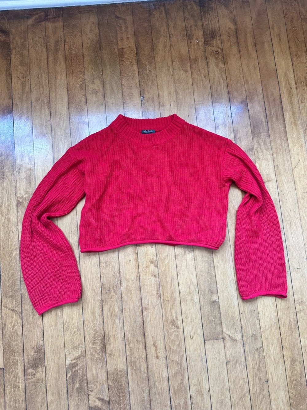 Red Cropped Knit Sweater